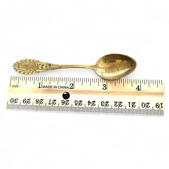 Vintage Pineapple Design Teaspoon 4.5" Gold-Tone Made In China - Picture 3 of 3